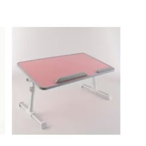 > Pink and White Adjustable Laptop Desk With Tilting Table Top.